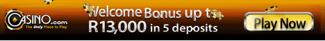 Casino.com is offering up to R13 000.00 worth of welcome bonuses.